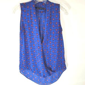 Zara Sleeveless Blue Floral Print Top Front Crossover Size XS Blouse